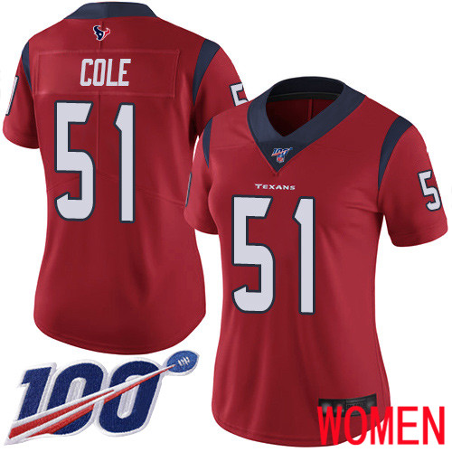 Houston Texans Limited Red Women Dylan Cole Alternate Jersey NFL Football 51 100th Season Vapor Untouchable